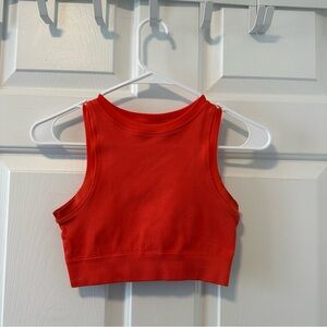 Orange ribbed cropped tank top